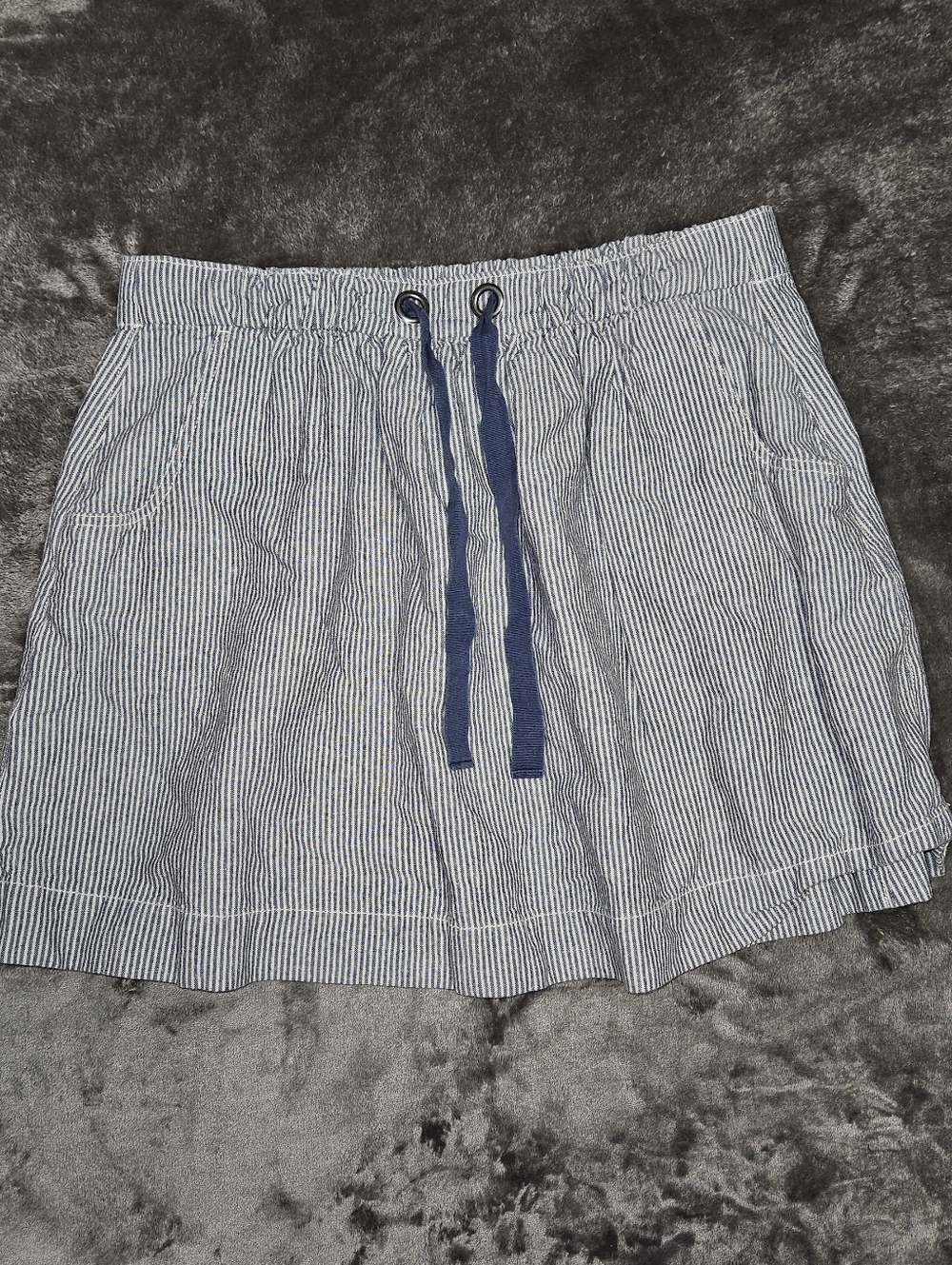 J Crew Blue & White Nautical Stripe Linen Blend Drawstring Skirt Coastal Size M